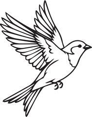 Fototapeta premium Flying Bird Wings Spread Line Art Vector Outline