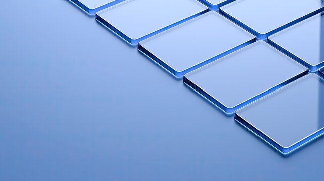 A close-up, abstract view of translucent, stacked, square-shaped objects on a blue surface