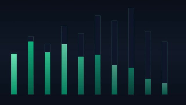 Dynamic motion of green bar graph in digital data visualization for technology and analytics.