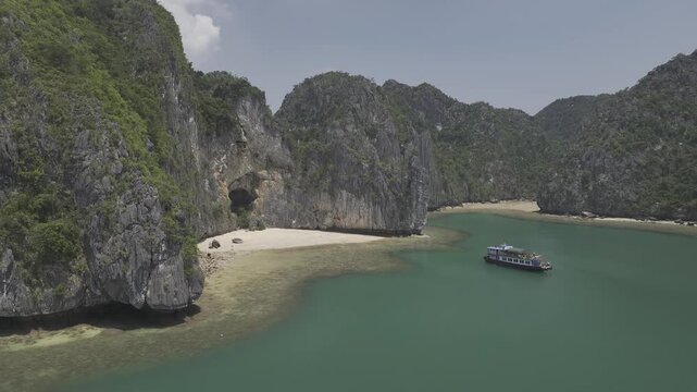 Aerial view of the natural scenery of the karst peak forest in Ha Long Bay, Vietnam