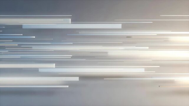 Abstract horizontal light streaks in minimalist style on soft grey background, concept of motion and speed flow