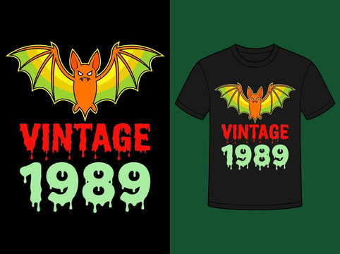 Vintage 1989 Bat T-Shirt Design for Retro Birthday and Halloween Apparel