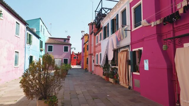 Colorful Residential Street in Burano, Venice