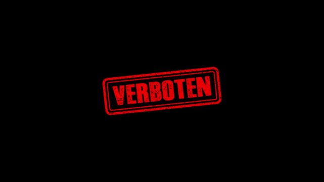 Verboten rubber stamp animation. Verboten Stamp textured bold text motion. Up to down stamp zooming and hit effect 4k video.