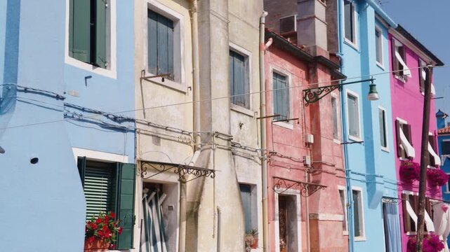 Colorful Houses with Traditional Shutters in Burano, Venice