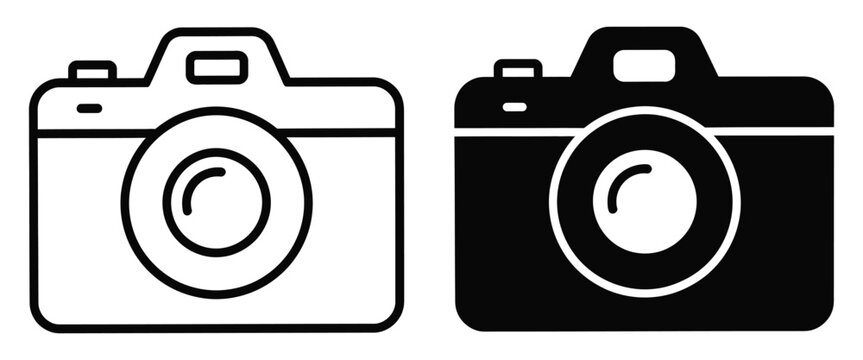 Camera photo icon, outline and filled vector symbols