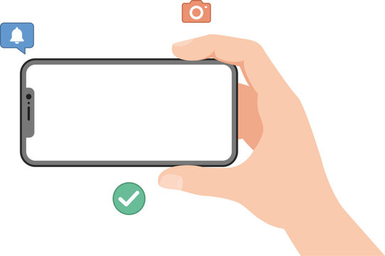 Hand Holding Smartphone with Blank Screen Mockup and Notification Icons Vector