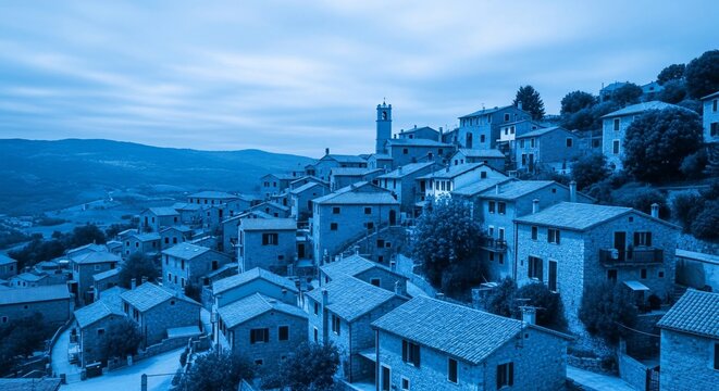 Townscape buildings hillside landscape