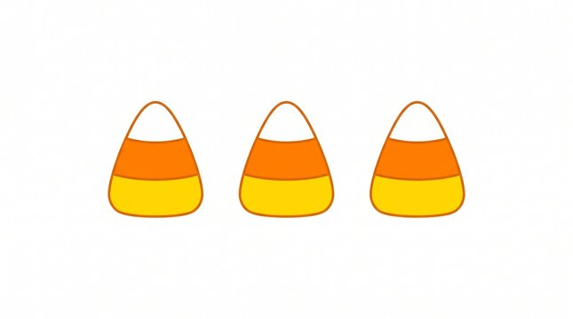 A minimalist candy corn illustration with three kernels isolated on white, clean vector style, simple and modern, 8k.