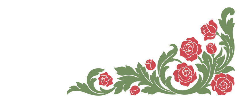 Red Roses Floral Corner Design, Isolated Cut Out, Transparent Background