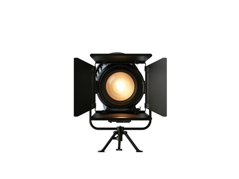 Professional studio spotlight with barn doors on a tripod for film and photography lighting