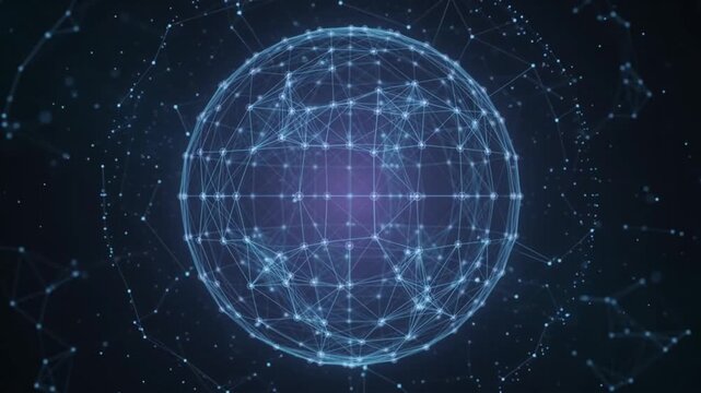 Glowing blue digital globe with interconnected network lines symbolizing global data and technology concepts