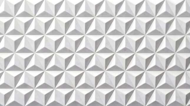 White triangular geometric surface pattern featuring structural depth arranged in repeating modular pyramid shapes