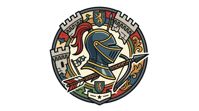 Medieval Knight Helmet Emblem with Crossbow and Arrow