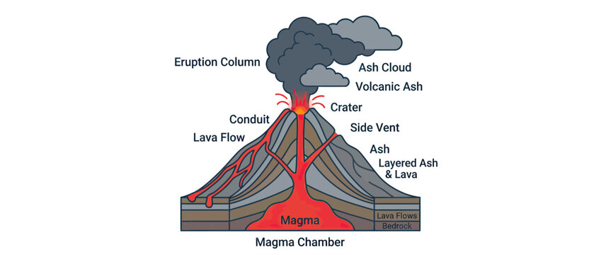 Volcano Eruption Diagram Isolated