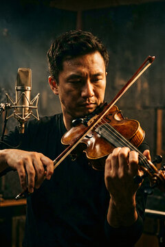 AI generated violinist playing instrument studio portrait