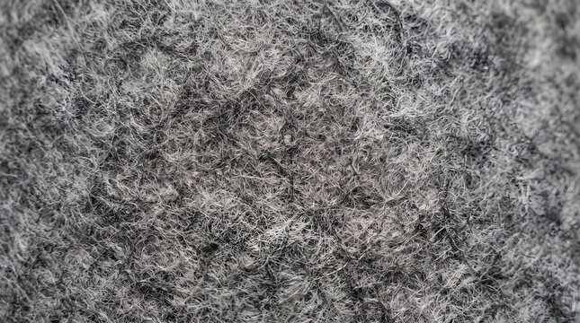 Macro close up shot focusing on textured grey wool fabric surface displaying dense fiber weave pattern industrial material