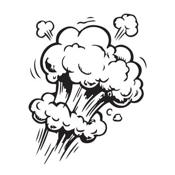 Vintage comic book explosion cloud vector illustration mushroom cloud blast line art