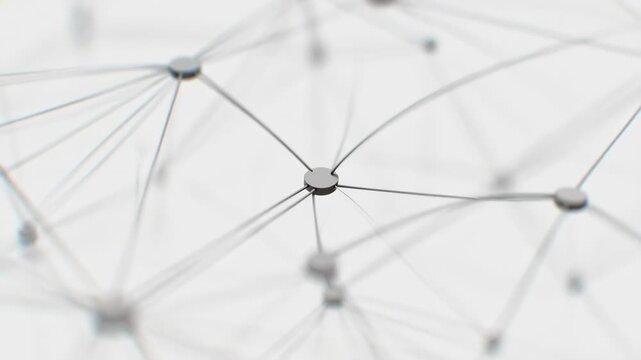 Abstract metallic nodes linked by thin lines in a minimal style on a soft white background, conveying digital connectivity concept