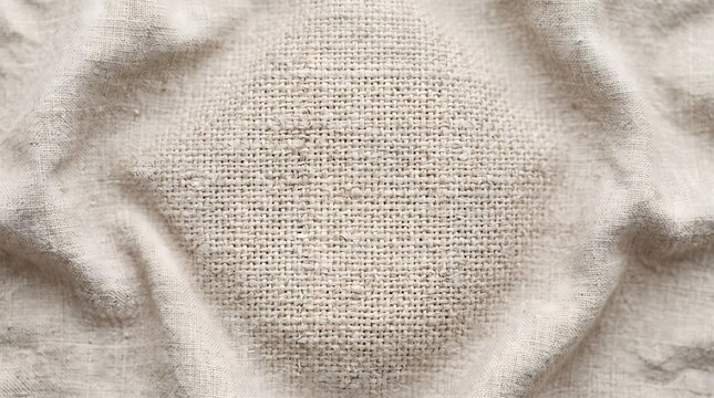 Macro closeup detail beige woven fabric texture backdrop soft draped folds overhead perspective textile material weave