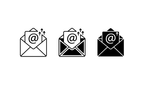 Email Icons Set, Envelope with @ Symbol, Communication Graphics