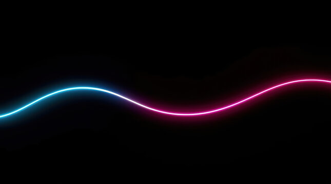 Neon light wave glowing across black background with vivid blue and pink color