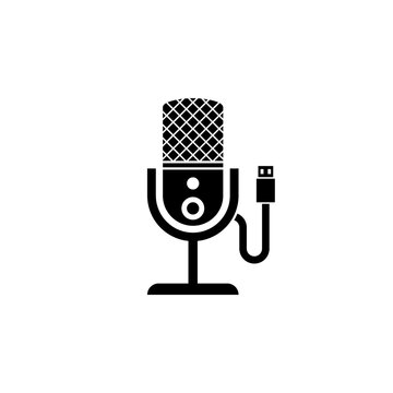 This is a minimalist vector illustration of a Microphone USB icon, featuring a simple, clean, and solid glyph style. The icon can be used as a symbol, sign, or logo.