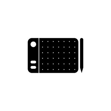 This is a minimalist vector illustration of a Graphic Tablet icon, featuring a simple, clean, and solid glyph style. The icon can be used as a symbol, sign, or logo.
