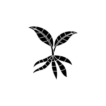This is a minimalist vector illustration of a Arrowroot Tuber icon, featuring a simple, clean, and solid glyph style. The icon can be used as a symbol, sign, or logo.