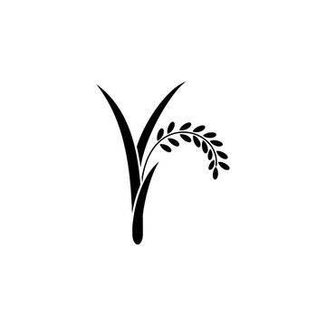 This is a minimalist vector illustration of a Rice Plant icon, featuring a simple, clean, and solid glyph style. The icon can be used as a symbol, sign, or logo.