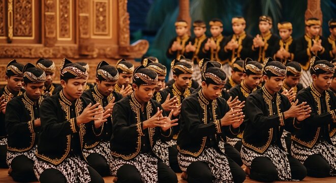 Traditional ceremony performers kneeling
