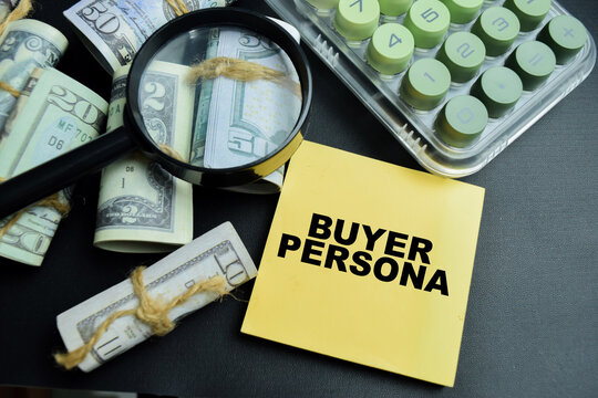 Concept of buyer persona write on sticky notes isolated on table.