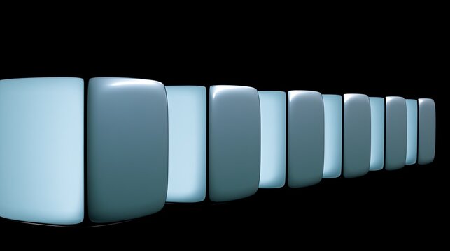Glossy, rounded blocks in gradient shades of blue and white, receding into black