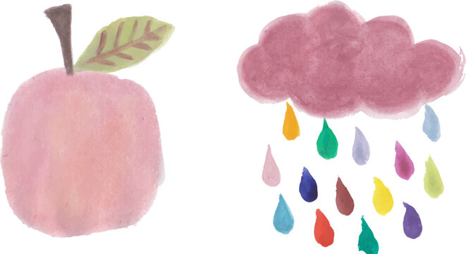 3D Cartoon Gradient Weather and Fruit Icons Set