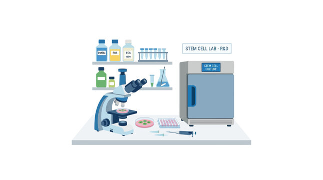 Stem Cell Research Laboratory Setup with Microscope and Incubator