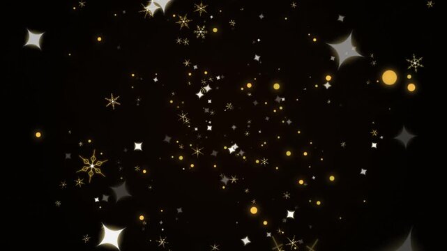 Gold Silver Sparkles Stars Falling Snowflakes Motion Loop