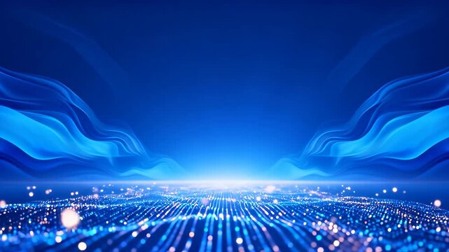 Abstract Blue Background with Futuristic Digital Waves and Glowing Lights