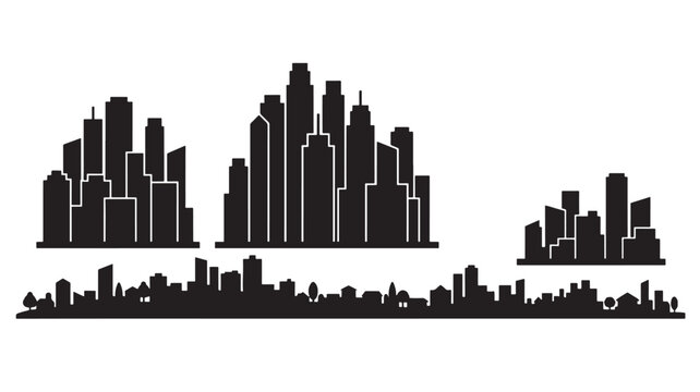 City Skyline Illustration with Modern High-Rise Buildings and Urban Architecture. Minimalist Vector Silhouette for Design Projects