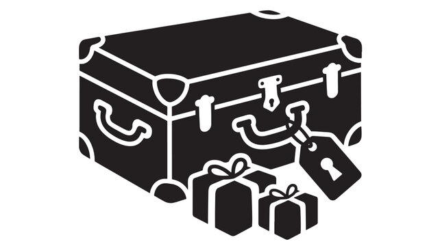 Vintage Trunk Icon with Gifts and a Key, Symbolizing Travel, Memories, and Treasured Possessions Featuring Suitcase, Luggage