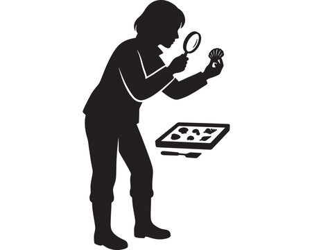 Woman Examining a Petri Dish with a Magnifying Glass, Illustrating Scientific Research and Investigation. and Science