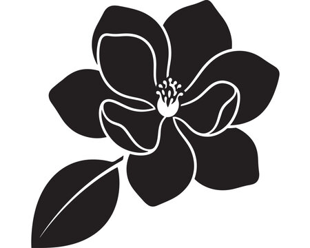 Magnolia Flower Illustration in Black and White, a Stylized Botanical Design for Floral Patterns and Decorative Elements.
