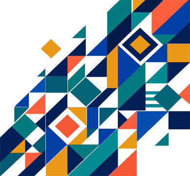 Colorful geometric abstract pattern with triangles and squares
