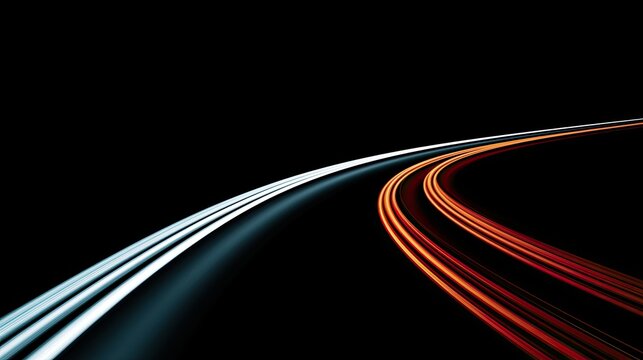 Streaks of light curve into darkness, evoking speed and motion
