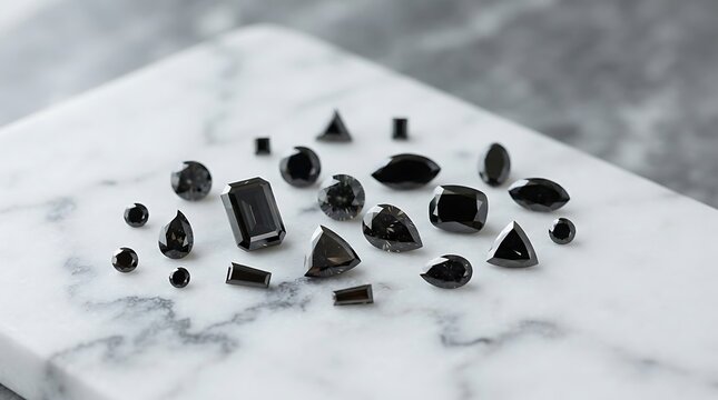 Black diamonds scattered on marble