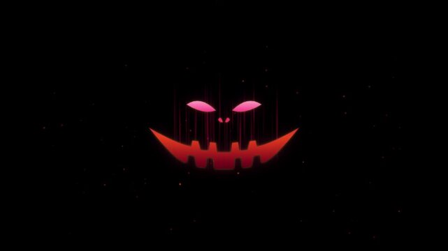 Scary Neon Monster Face Halloween Motion Graphic Loop
