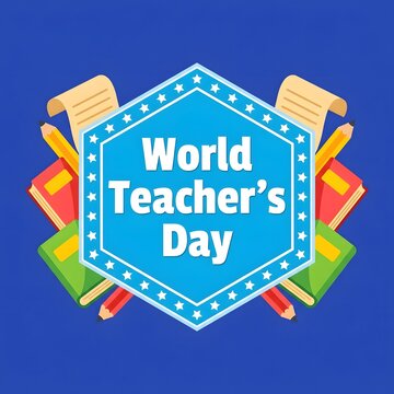 World teachers day illustration with books pencils and colorful background