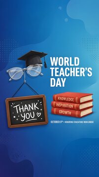World teachers day celebration with books glasses and graduation cap illustration