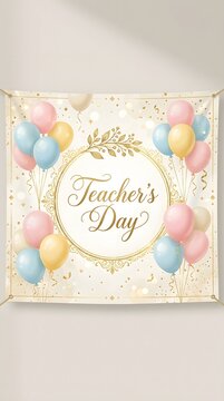 Elegant teacher's day background with colorful balloons and floral decorations