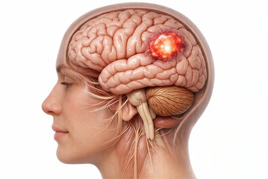 Brain tumor MRI diagnosis medical illustration showing abnormal brain tissue mass within cerebral hemisphere representing neurological oncology detection and clinical imaging evaluation concept