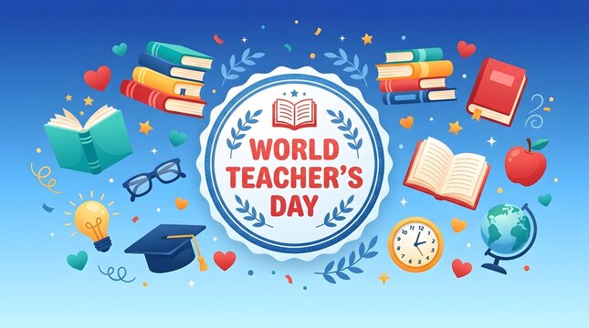 Celebration of world teachers day with books globes and academic elements